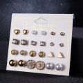 Trendy Fashionable 12 Pairs = 24 Pcs Mixed Design Stud Earrings for Girls Simple Stylish - Earring for Women New Collection. 