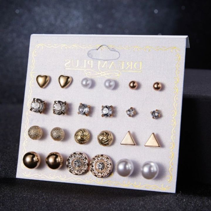 Trendy%20Fashionable%2012%20Pairs%20=%2024%20Pcs%20Mixed%20Design%20Stud%20Earrings%20for%20Girls%20Simple%20Stylish%20-%20Earring%20for%20Women%20New%20Collection%20-%20Image%208
