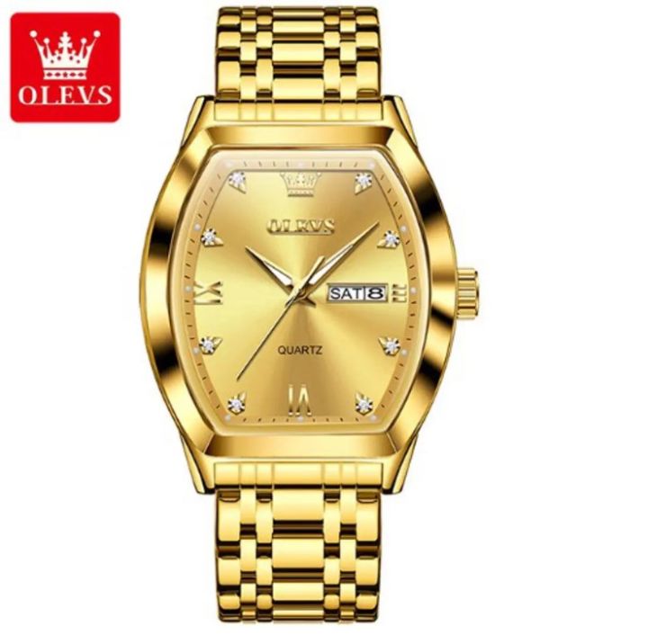 Olevs 5528S Golden Stainless Steel Analog Wrist Watch For Men - Golden