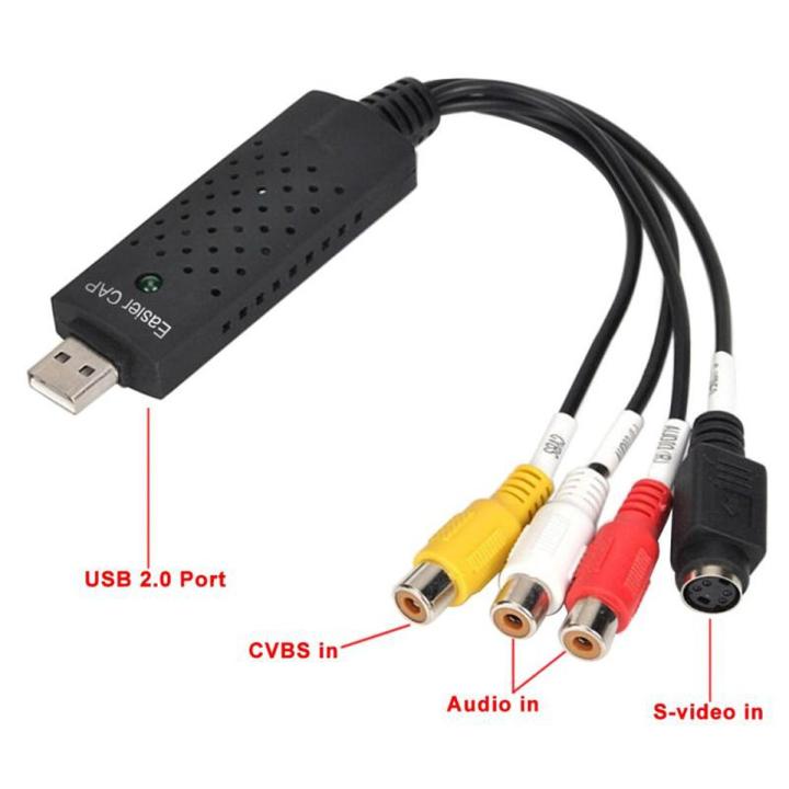 USB 2.0 Video Capture Card Easy Cap Easycap TV Tuner VCR DVD AV Audio Converter Connector for PC/Laptop HD Android VDG001 - black