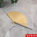 Solid color silk fan folding fan Chinese style gray lacquered edge bamboo fan and wind summer daily plain folding fan. 