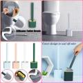 Silicone Toilet Brush with Toilet Brush Holder Stand - Soft Plastic Long-Handled Flush Set, Bathroom Household Toilet Cleaning Brushes. 