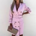 Office Lady Blazer Dress Women Notched Double Breasted Houndstooth print dress Elegant Autumn Long sleeve With Belt Dress 2XL.