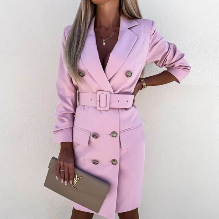 Office%20Lady%20Blazer%20Dress%20Women%20Notched%20Double%20Breasted%20Houndstooth%20print%20dress%20Elegant%20Autumn%20Long%20sleeve%20With%20Belt%20Dress%202XL%20-%20Image%207