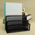 2pcs/set Black Metal Mesh Office Desk Organizer Set File Tray Three Column File Rack. 