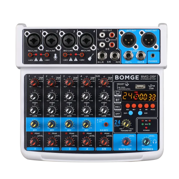 BOMGE%206%20Channel%20mini%20DJ%20Audio%20Sound%20Mixer%20Interface%20with%20MP3%E3%80%81%20USB,%20Bluetooth%20,%20Stereo%20Recording,%2048V%20Phantom%20Power,%2024%20DSP%20for%20karaoke,%20performance,%20church%20singing%20,%20%20streaming%20-%20Image%209
