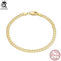 ORSA JEWELS 925 Sterling Silver 3mm Cuban Link Curb Chain Bracelet 18K Gold Italian Cuban Bracelet Jewelry for Men Women SB123. 