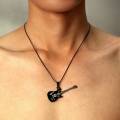 ❆❆ Fashion Cool Punk Black 316L Stainless Steel Guitar Pendant & Necklaces Leather Chain Men Women Costume Jewelry ❆❆. 