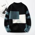 Fall Winter Men Sweater Colorblock Knitted Thick Loose Warm O Neck Long Sleeve Soft Pullover Elastic Streetwear Men Sweater.