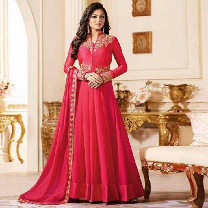 Trendy Blue Georgette Embroidery Work Gown