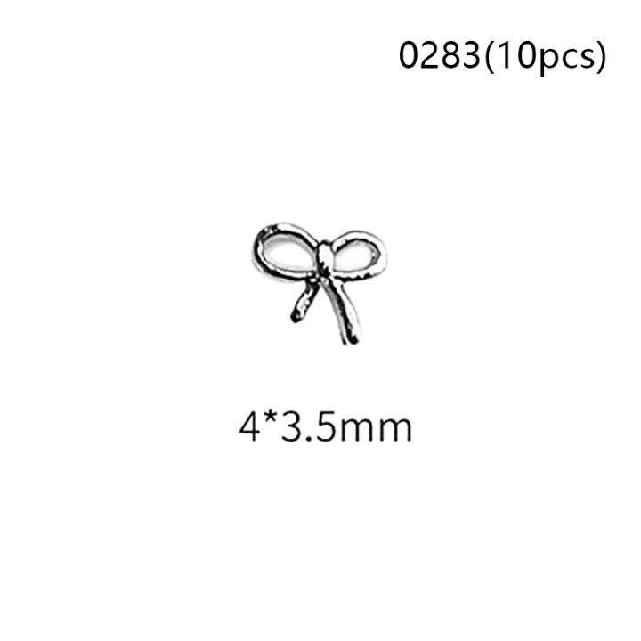 10pcs Silver Retro Bow Tie Charms Bowknots Ribbon Alloy Nail Art Charms Decorations Manicure Metallic Charms DIY Salon Jewelry Demoo
