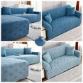 【High-quality】 Thickened Elastic Leather Sofa Cover All-Inclusive Old-Fashioned One, Two, Three-Person Blue Armrest Comb.... 