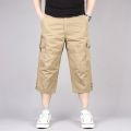 3XL Men Solid Color Breathablecket Loose Straight Capri Cropped Pants Trousers.