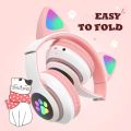 Cat STN-28 Wireless Headphones For Girls LED Glowing Light Sports and Gaming Headphones, Support Mic AUX IN TF Card Cat Ear Bluetooth Earphone STN 28. 