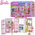 Barbie Dollhouse with Doll and pet 2 Levels and 4 Play Areas Fully Furnished for kids-HCD48. 