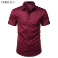 White Mens Bamboo Fiber Dress Shirts Short Sleeve Casual Button Down Shirt Men Non Iron Easy Care Elastic Business Shirt Male.