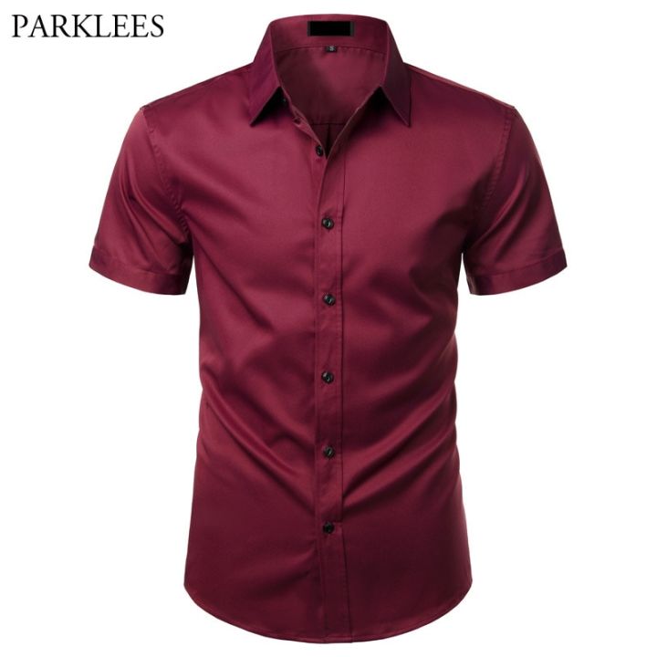 White%20Mens%20Bamboo%20Fiber%20Dress%20Shirts%20Short%20Sleeve%20Casual%20Button%20Down%20Shirt%20Men%20Non%20Iron%20Easy%20Care%20Elastic%20Business%20Shirt%20Male%20-%20Image%207