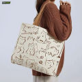 TandG Canvas Zipper Tote Bag with Cute Cats Design for Women Trendy Off-White.