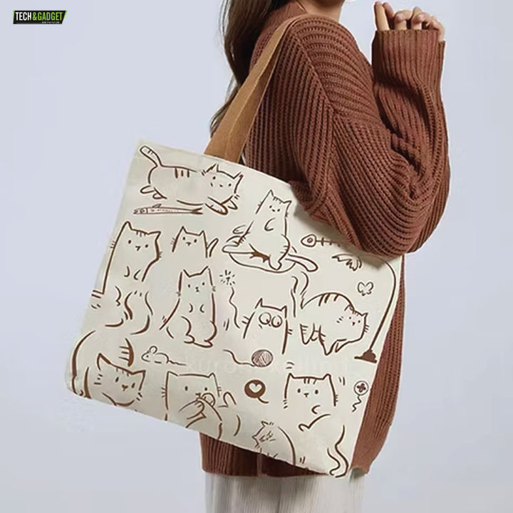 TandG%20Canvas%20Zipper%20Tote%20Bag%20with%20Cute%20Cats%20Design%20for%20Women%20Trendy%20Off-White%20-%20Image%204
