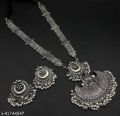 Oxidized Silver Color Long Necklace Set With Earings. 