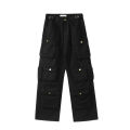 Pocket Solid Color Cargo Pants Women's Y2K Street Retro Loose Wide-Leg Overalls Couple Casual Joker Mopping Jeans Pants Women.