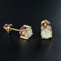 6mm Cute Round Fire Opal Stud Earrings for Women Gold Color Classic 4 Claws Helix Screwing Girls' Earrings Birthstone Jewelry.