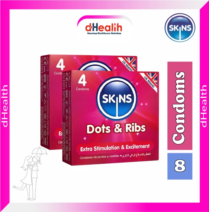 SKINS Dots & Ribs Premium Condoms 2,s Combo Pack (4x2)=8Pcs (UK)