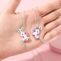 【Exclusive】 2PCS/Set Cartoon Cat Shape Pendant Couple Necklaces Chain Friends Necklace BFF Friendship Jewelry Gift.
