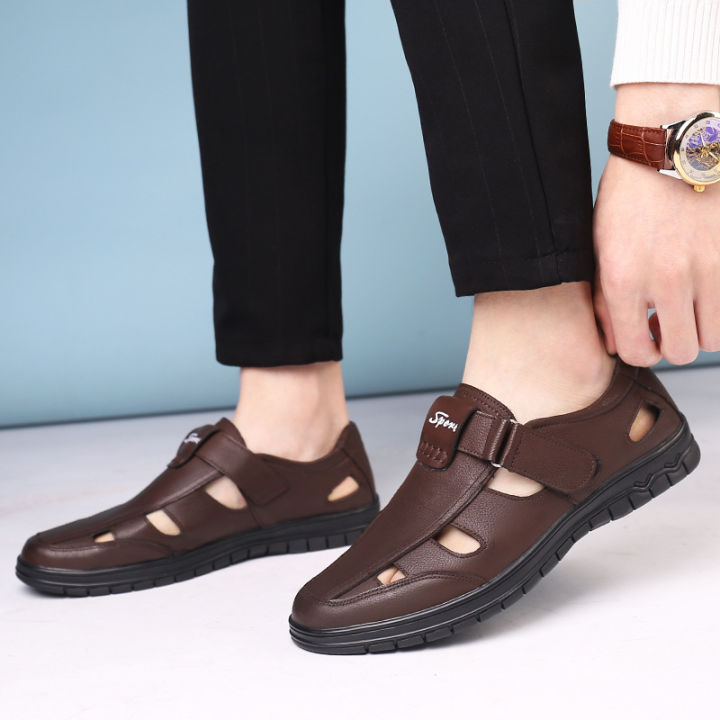 New%20Men's%20Leather%20Shoes%20Cool%20Breathable%20round%20Toe%20Slip-on%20Hollow%20out%20Leather%20Sandals%20Shoes%205507%20-%20Image%203