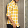 Men's Yellow Cotton Check Shirt. 