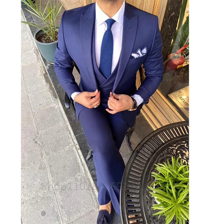 Men's Suit Busines XS-5XL Formal Casual Peak Lapel Blazer+Vest+Pants Jacket Groomsmen 2023 3 Pieces Mens Flat Suit Slim Fit