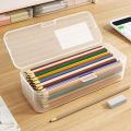 Pencil Case Large Capacity Pencil Box Space-Saving Transparent Plastic Storage Box for Home School Office Supplies. 