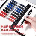 Deli S01 press gel pen 0.5mm bullet pen spring head black student note-taking office signature pen.