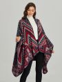 Fashion Imitation Cashmere Women Geometric Vintage Poncho Split Scarf Winter Warm Shawl Wrap Female Knitted Cloak Thick Blanket.