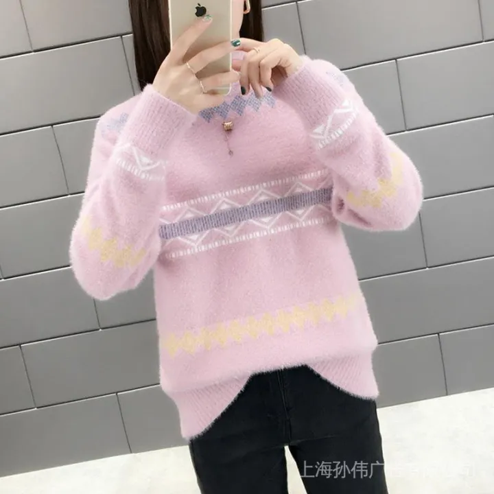 Women's%20Sweater%202024%20Autumn%20and%20Winter%20Clothing%20New%20Korean%20Style%20Mink%20Fur%20Half%20Turtleneck%20Loose%20Thick%20Knitted%20Bottoming%20Shirt%20Pullover%20-%20Image%202