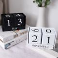 Retro MDF Wooden Perpetual Calendar Pastoral Style Month Display Building Blocks Calendar Eternal Blocks Perpetual Calendar Cube Calendar Photography Props. 