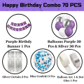 Purple Birthday Decoration Combo Pack With Banners, Curtains, Balloons, Confetti Balloons and Balloon Arch With Glue Dot Tape Decorations Full Package- (Pack of 70 Pcs). 