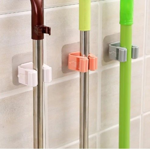 1pcs- Wall Mounted Mop Organizer Holder Brush Broom Hanger Home Storage Rack Bathroom Suction Hanging Pipe Hooks Household Tools