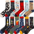 New fashion trend socks, daily necessities, red pocket watch, stamps, drinks, cartoon, happy socks for men and women. 
