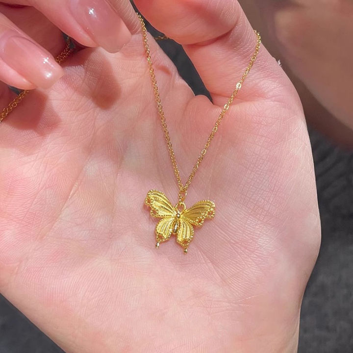 Fashion Sweet Gold Color Butterfly Pendant Necklace For Women Girls Light Luxury Clavicular Chain Fine Jewelry Accessories Gifts Cologo