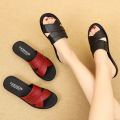 Mom sandals, female genuine leather, soft soles, comfortable flat slippers, women's shoes, non-slip slippers for middle-aged and elderly people, wear soft soles in summer, and slippers for the elderly. 