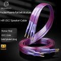 HiFi OCC Speaker Cable Hi-end Pure Copper Flat Belt with Serrated Solid Gold-plated Banana Y Plugs Cable for Speaker Amplifier. 