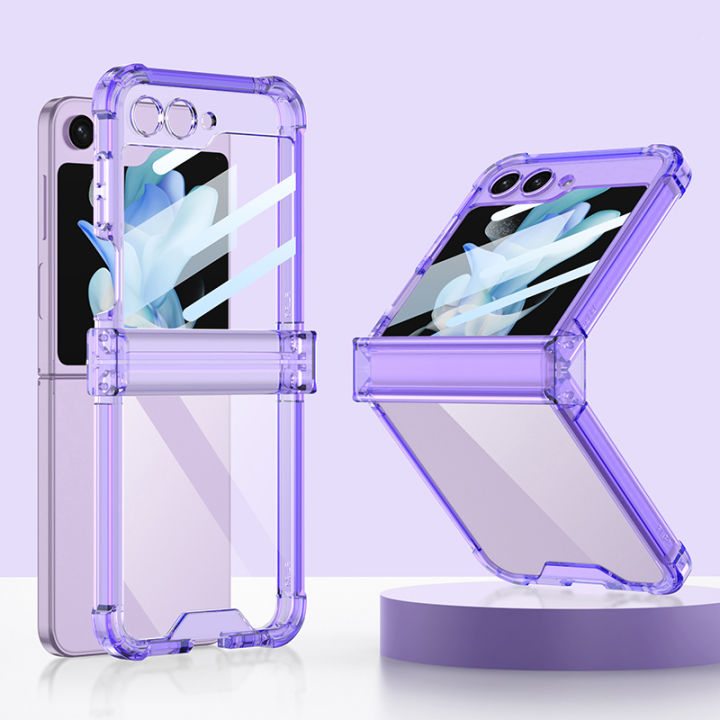 【Hot item】 HODON Full Protective Hinge Phone Cases For Galaxy Z Filp 7 Z Flip6 Z Flip 5 5G ZFlip 4 ZFlip3 Fllip5 Case Colorful Transparent Shockproof Hard Back Cover