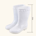 Rain boots for ladies medium high rain boots adult water shoes fashion water boots warm fleece waterproof labor protection shoes rubber shoes.