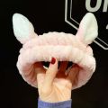 Korean Version of Super Cute Hair Bands Rabbit Ears Flannel Hairband Face Mask Bangs Hairband Cute Girl Animal Fluffy Headband Hair Accessories. 