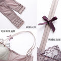 Sexy Lavender Embroidery Lace Beautiful Back Underwear Small Breasts Lady's Push up Extra Thick Seamless Wireless Bra Set.