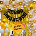 Birthday Decoration Combo Pack With Birthday Card Banners, Golden Foil Curtains, Golden Confetti Balloons, Metallic Balloons, Balloon Arch & Glue. 