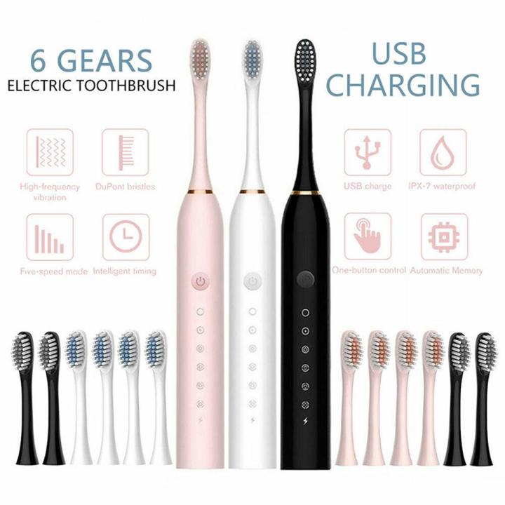 【New arrival】 Powerful Ultraonic onic Electric Toothbruh UB Charge Rechargeable Tooth Bruhe Wahable Electronic Whitening Teeth Bruh with 6 Mode Waterproof 4*Replacement Bruhhead