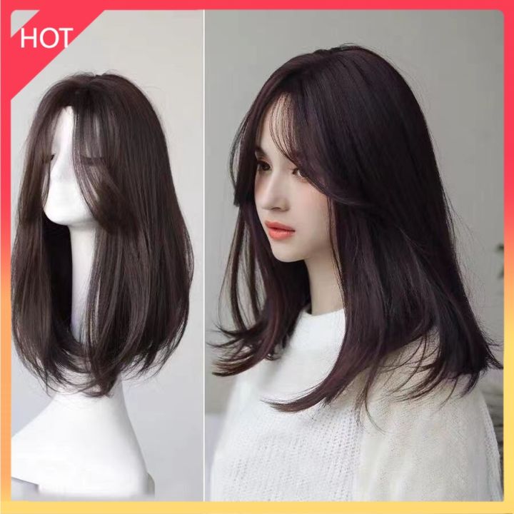 【Shop with Confidence】 Women's wigs Long hair with bangs in the middle Inner buckle shoulder length collarbone hair whole wig