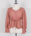 Women cute sweet peplum top slim waist a line belly design preppy style girls pink white button shirts blouses cotton D217.